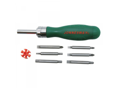 Отверточная рукоятка трещоточная с набором бит 7 предметов, DR0107S JONNESWAY