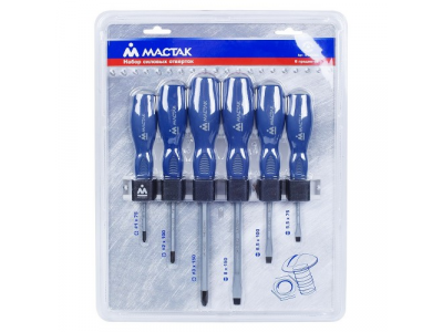 Набор силовых отвёрток с держателем, 6 предметов, МАСТАК
