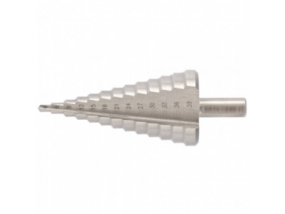 Сверло ступенчатое, 4-6-9-12-15-18-21-24-27-30-33-36-39 мм, Р6М5, трехгранный хвостовик Барс